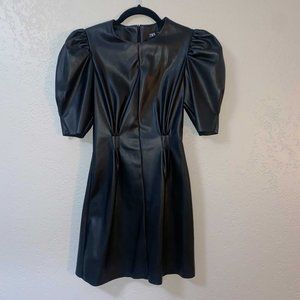 Zara Faux Leather Black Puff Sleeve Dress Edgy Sexy Trendy Sold Out Extra Small